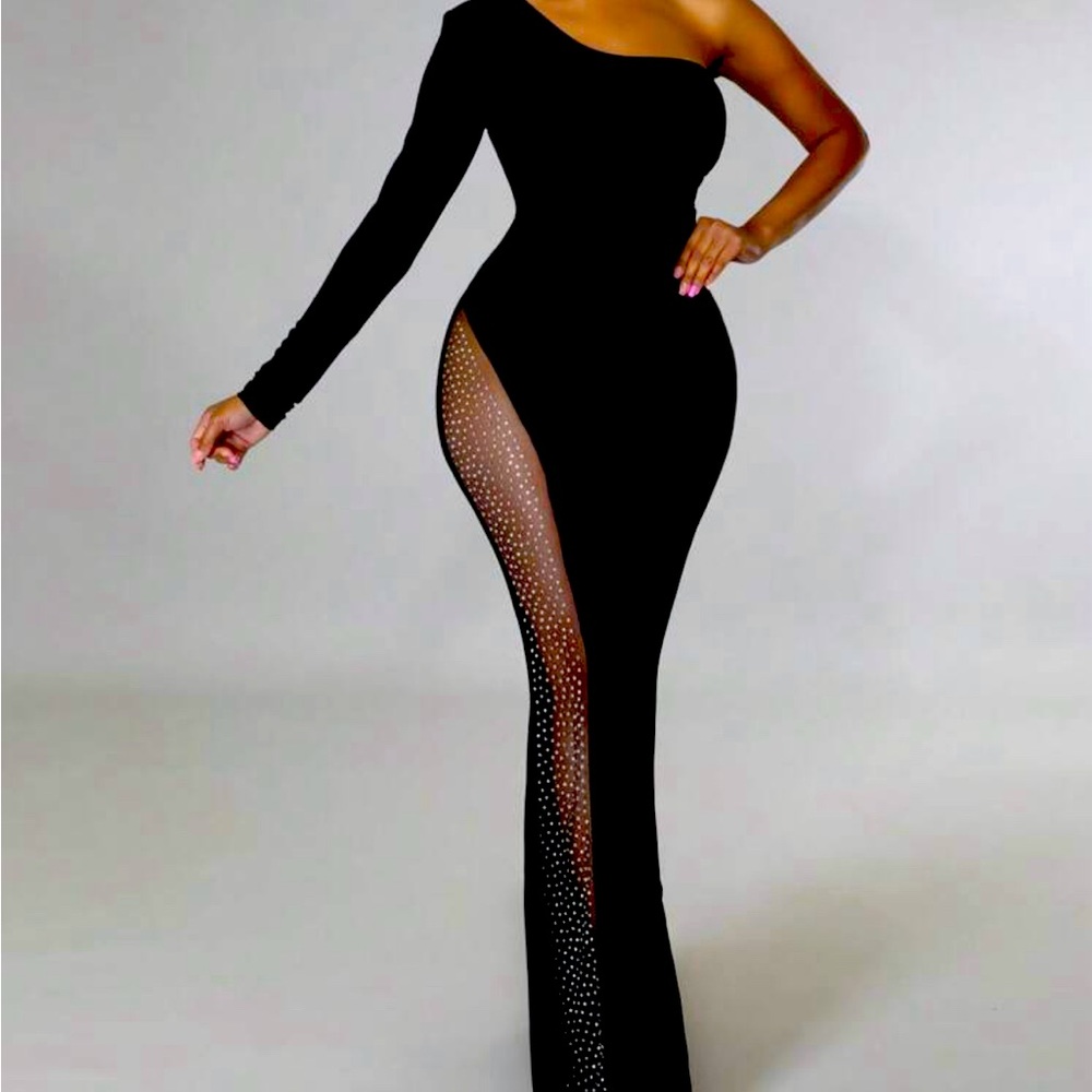 Size Medium mesh flare leg black jumpsuit